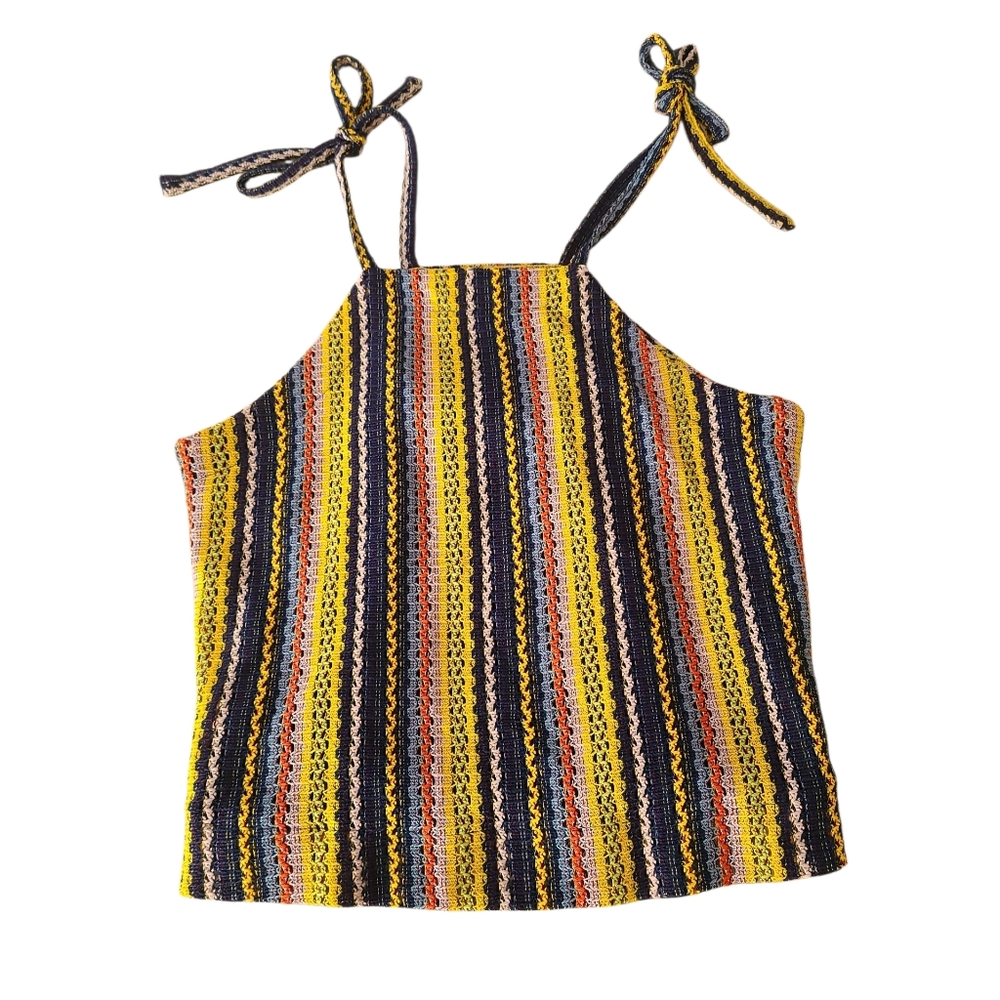 Madewell Gold and Black Tie Front Tank Top